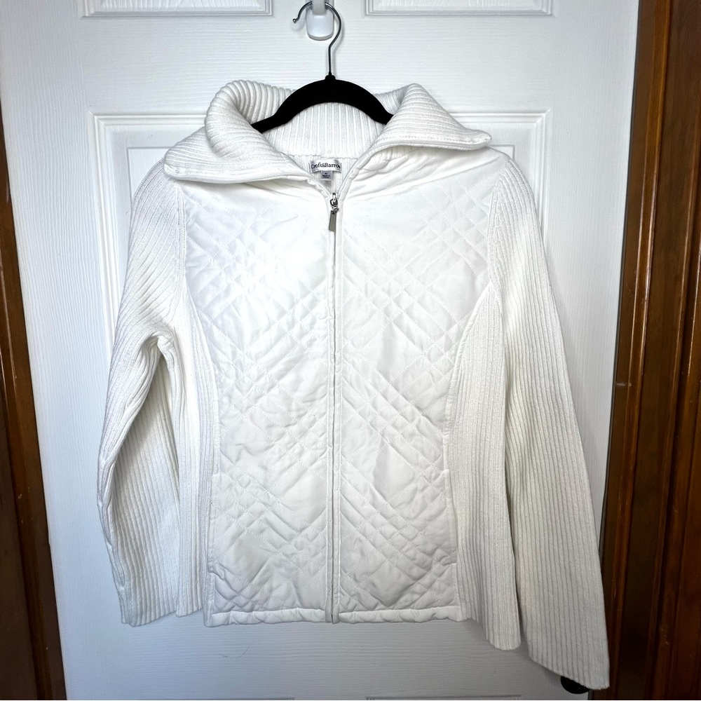 Croft & Barrow White Quilted Sweater Jacket Foldover Collar Medium